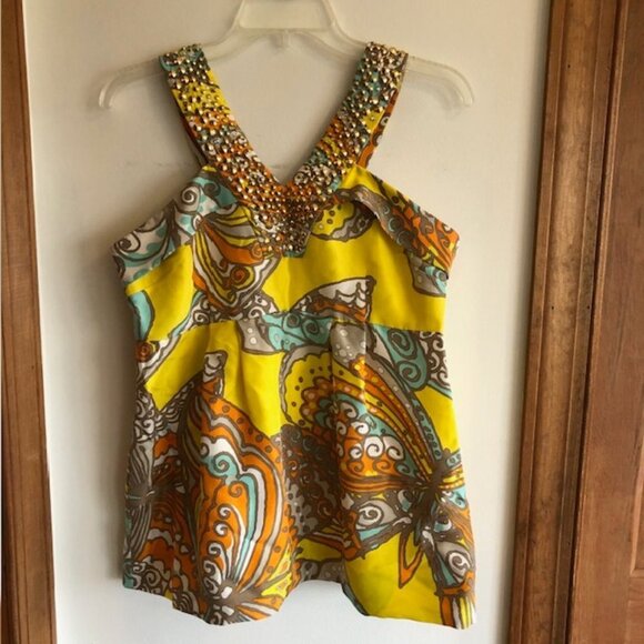 KATE SPADE Jana Silk Yellow Halter Rhinestone Metal Accent Top 8 - Picture 4 of 17